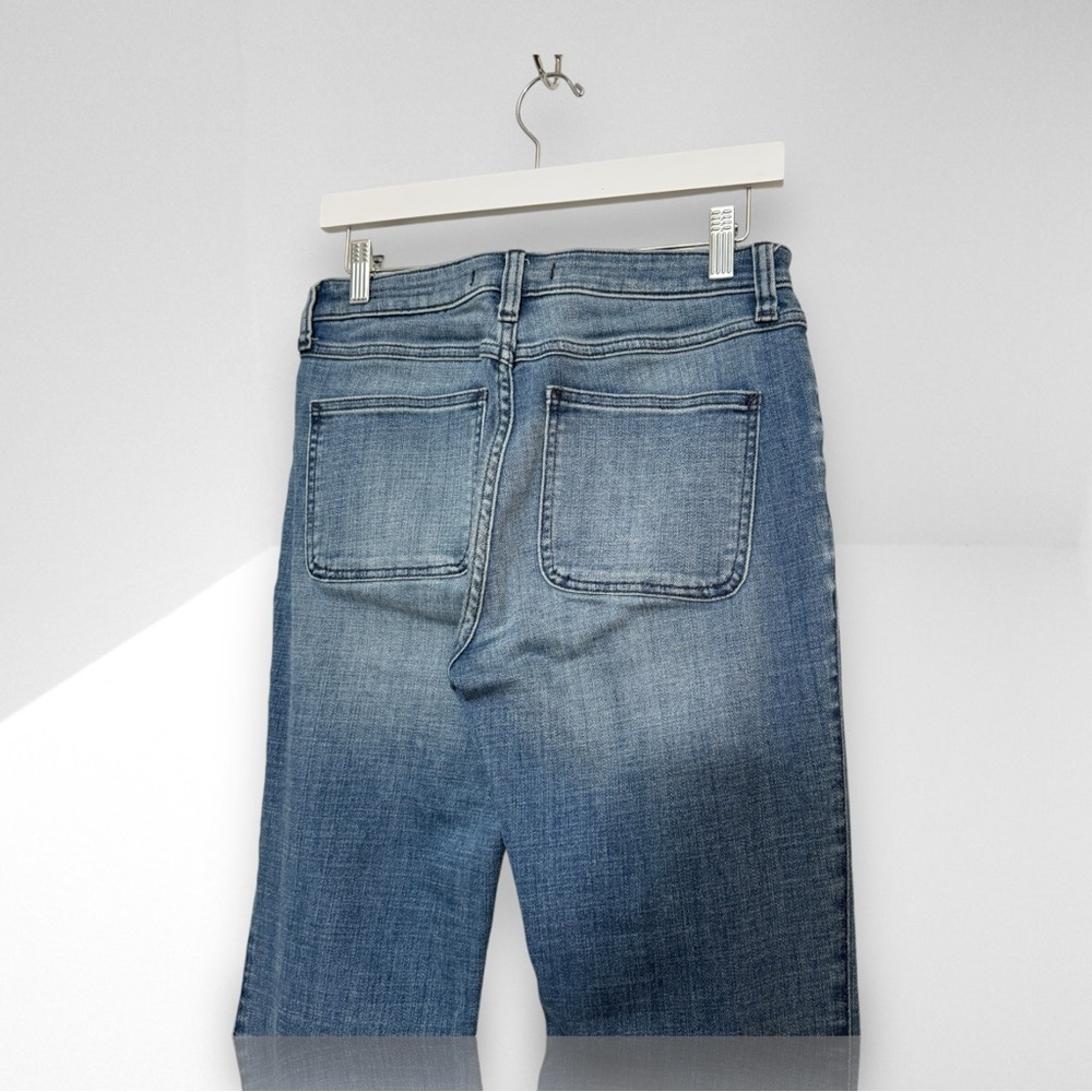 Women's Blue Flared Jeans - Classic Mid Wash - Picture 10 of 11